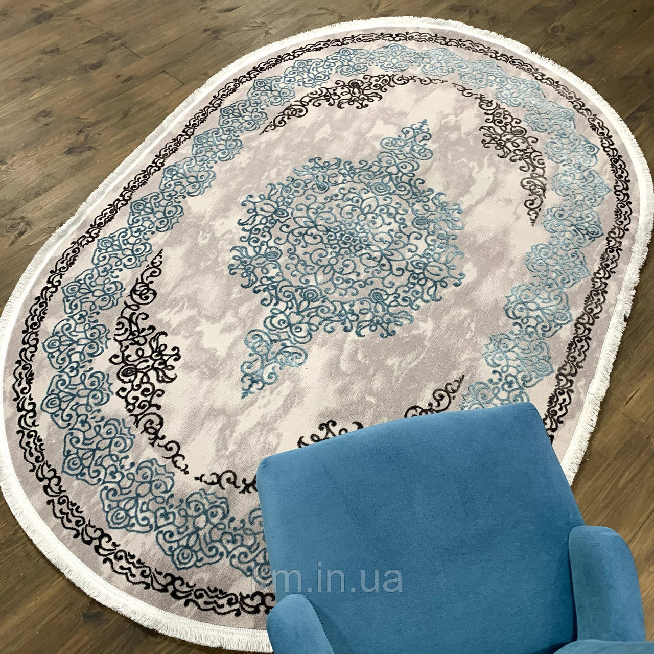 Килим класичний 0149 бірюзовий овал