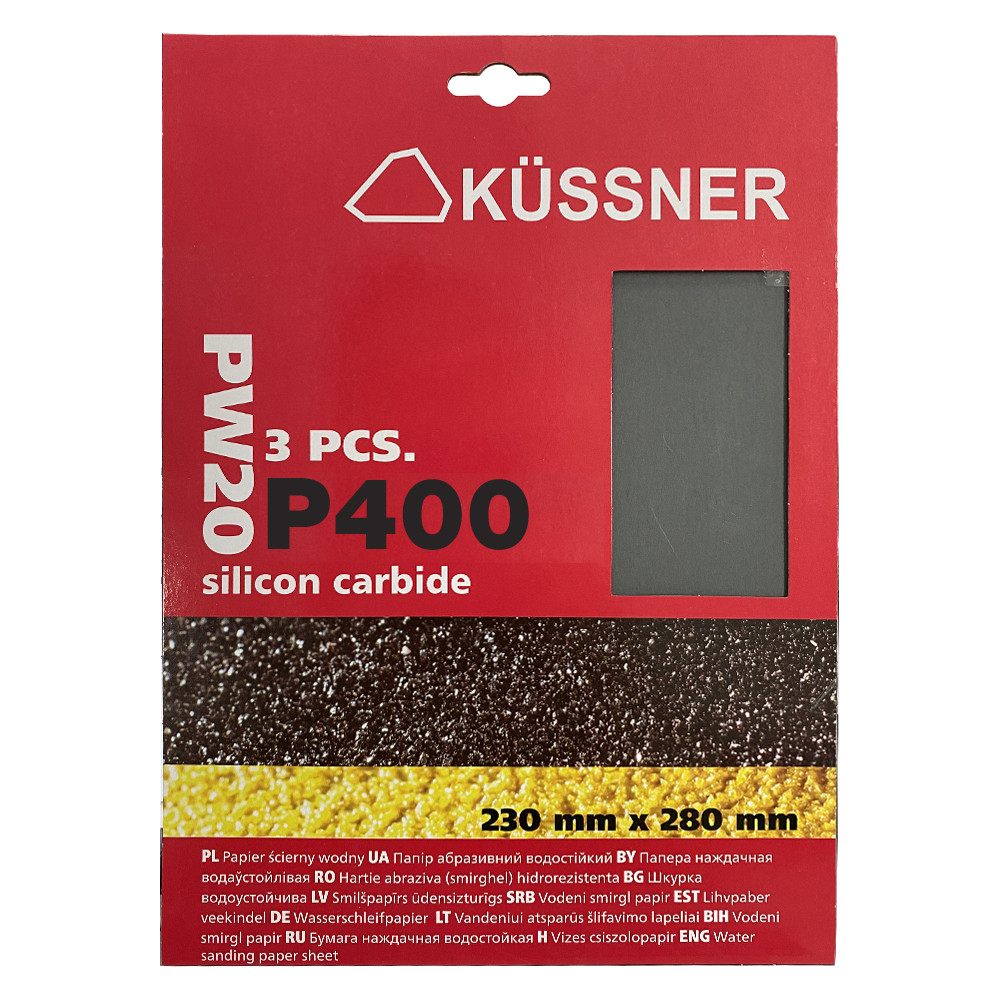 Папір наждачний водостійкий Kussner PW20 карбід кремнієвий P400, 230x280 мм, уп. 3 шт., фото 1