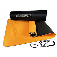 Коврик для йоги и фитнеса EasyFit EF-1924E-ORB, TPE+TC 6 мм, двухслойный + Чехол оранжевый с черным,