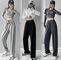 Женские стильные молодежные трендовые широкие штаны джоггеры на фиксаторах (серый, черный, графит)