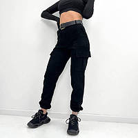Женские вельветовые брюки карго 50 размер. Черные