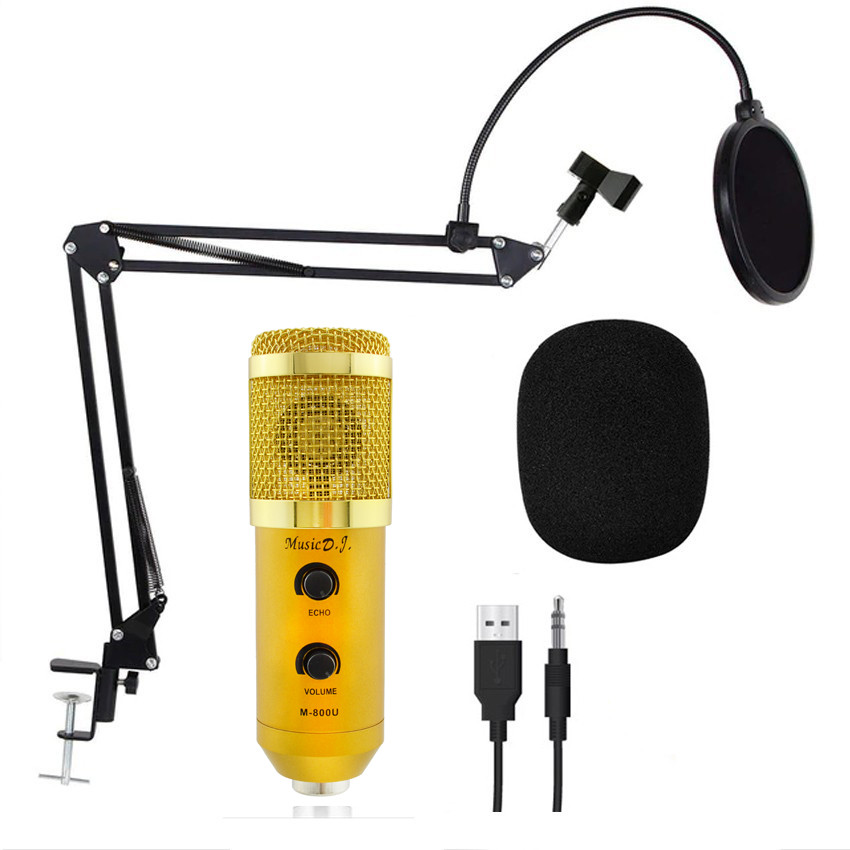 Студийный микрофон Music D.J. M800U со стойкой и поп-фильтром Gold (5007) el - фото 2 - id-p2119577454