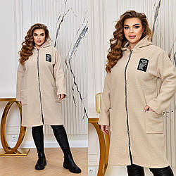 Стильний модний довгий в букле кардиган на змійці з капюшоном, батал великі розміри