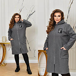 Стильний модний довгий в букле кардиган на змійці з капюшоном, батал великі розміри