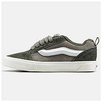 Мужские кеды Vans KNU Skool Grey Green White весна-осень, замшевые кроссовки ванс кну скул