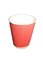 GRD Стаканы бумажные гофрированные 250мл 20шт стаканчики для кофе и чая гофра одноразовые картонные Красные