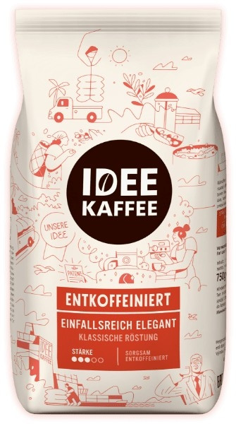 ОРИГІНАЛ! Кава в зернах IDEE Kaffee Entkoffeiniert (Idee Decaf, Idee без кофеїну, Idee Decaffeinato Decaffeine Decaffeinated) 750г