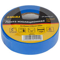 Изоляционная лента Sigma ПВХ синяя 0.13мм*19мм*20м Premium 8411411 a