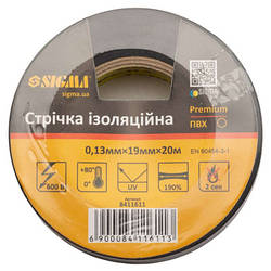 Ізоляційна стрічка Sigma ПВХ чорна 0.13мм*19мм*20м Premium 8411611 smart