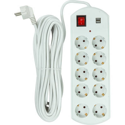Сетевой фильтр питания PowerPlant 10м, 10 розеток, USB, євро, 100% мідь ...
