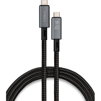 Дата кабель USB-C to USB-C 0.8m USB4 240W 40GBps 8K60Hz Nylon Vinga (VCPDCU4), фото 1