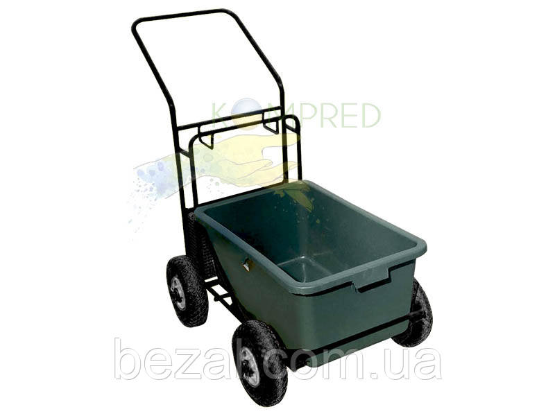 Візок металевий двірника для прибирання сміття з прямокутним баком на 80л чорний Kompred OL738/1, фото 1