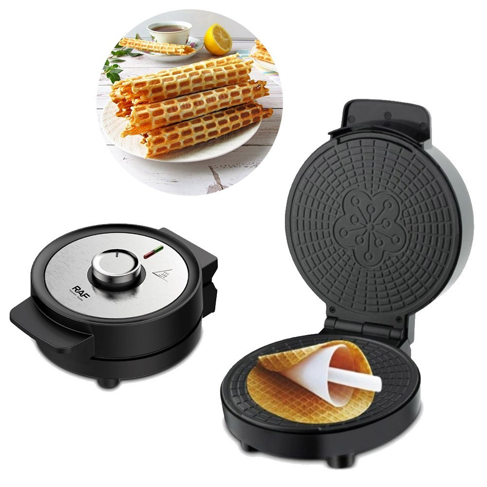 Вафельниця електрична для трубочок для круглих тонких вафель трубочок ріжків 1000 Вт з антипригарним