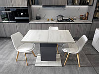 Кухонный стол раскладной Бостон дуб крафт белый и графит 150 см х 70 см х 79 см обеденный. Столы трансформеры
