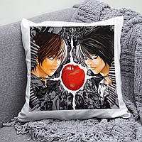 Плюшевая подушка аниме Тетрадь смерти Death Note квадрат 35х35 см белая