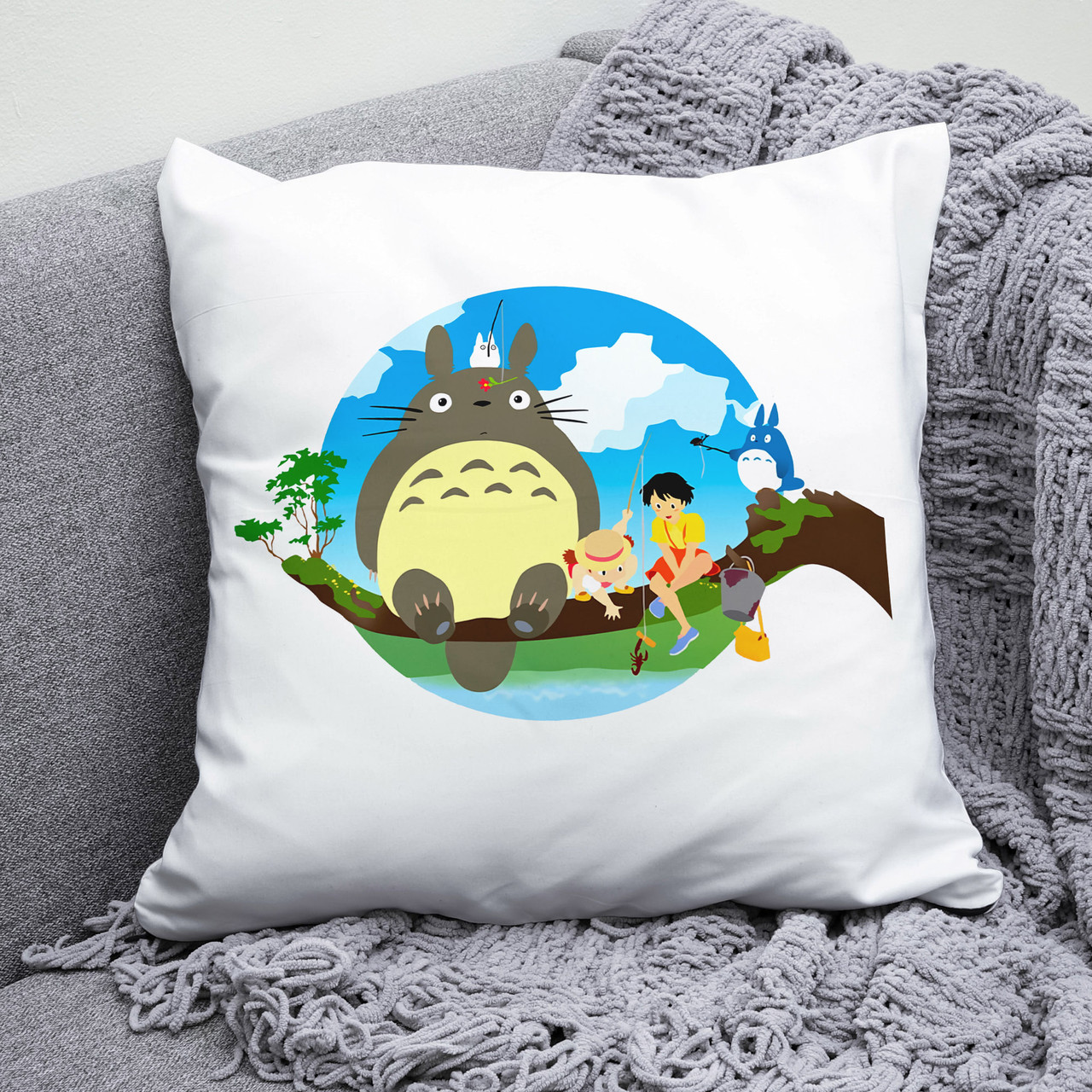 Плюшева подушка аніме Тоторо Мій сусід Тоторо Mein Nachbar Totoro квадрат 35х35 см біла