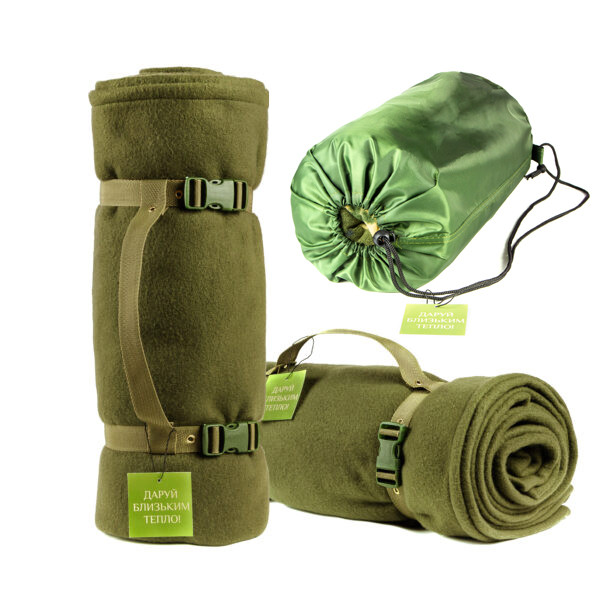 Тактичний флісовий плед 150х200см – ковдра для військових із чохлом (хакі)