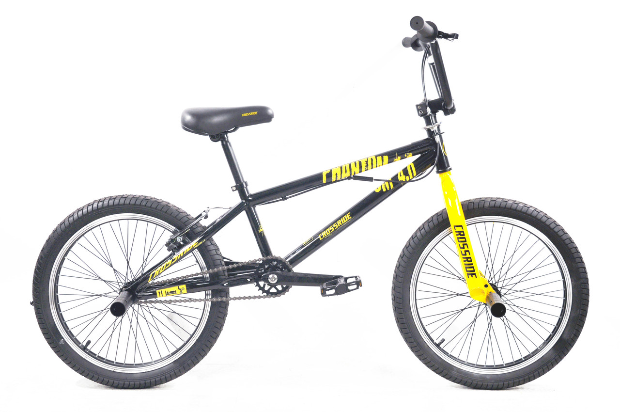 Велосипед Crossride 20 BMX-FRS ST "PHANTOM" рама 10 Чорний з жовтою вилкою Velo