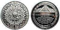 Сувенирная монета календарь МАЙЯ и пирамида сильвер, "Календарь Ацтеков" или "Камень солнца"