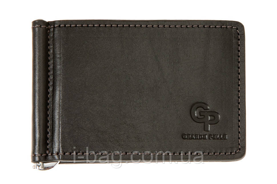 Затискач для купюр із монетницею Grande Pelle Onda 125610 глянсова шкіра чорний