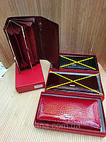Лаковый кошелек женский из нат. кожи 18×8см BALISA на магнитном замке, женский кошелек красный черный