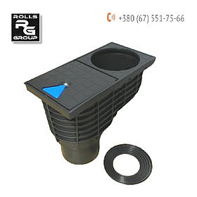 Дощоприймач для водостічних труб DN75/80/90/110/125, синя кнопка, кошик для листя, заслінка від запаху