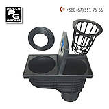 Дощоприймач для водостічних труб DN75/80/90/110/125, синя кнопка, кошик для листя, заслінка від запаху, фото 2