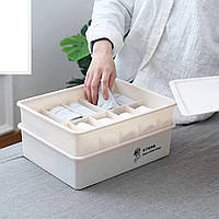 Пластиковий ящик-органайзер із кришкою на 10 осередків для зберігання шкарпеток. Білий Кладовка