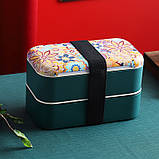 Ланчбокс двоярусний герметичний Flora 1200 мл зелений (LB-133932), фото 2