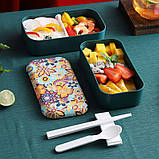 Ланчбокс двоярусний герметичний Flora 1200 мл зелений (LB-133932), фото 4