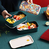 Ланчбокс двоярусний герметичний Flora 1200 мл зелений (LB-133932), фото 5