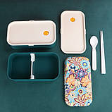 Ланчбокс двоярусний герметичний Flora 1200 мл зелений (LB-133932), фото 6