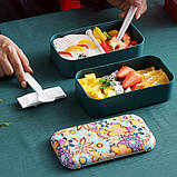 Ланчбокс двоярусний герметичний Flora 1200 мл зелений (LB-133932), фото 7