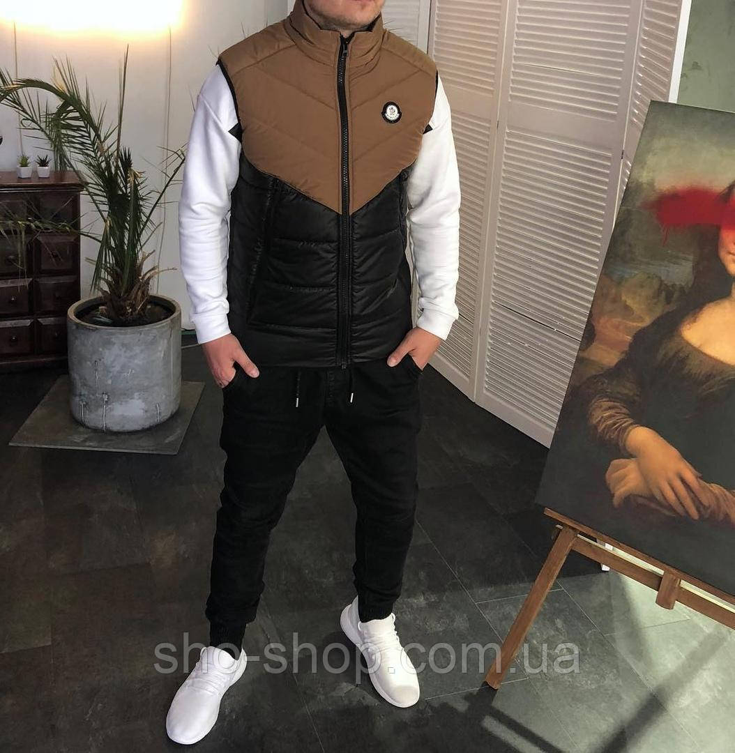 Турецкий мужской жилет Жилетка коричневая мужская жилетка Moncler Турция, фото 1