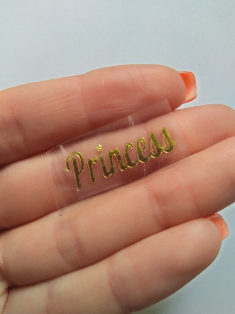 Наклейка термотрансферна для стрічки (бантика) "PRINCESS", дзеркальна, золото, шт., Золотий