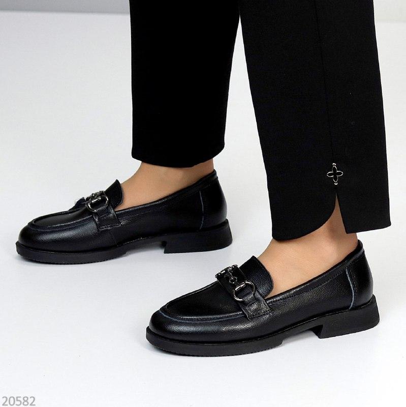 Женские лоферы туфли кожаные удобные стильные черные натуральная кожа - фото 10 - id-p2119933477