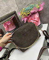 Замшевая женская сумочка небольшая сумка через плечо мокко натуральная замша+кожзам