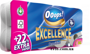 Туалетний папір 3-шаровий Ooops! Excellence 8 шт 150 відривів