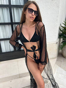 Довга чорна пляжна прозора туніка з довгим рукавом (р. S-L) 8325855