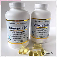 California gold nutrition Omega 3-6-9, норвезький рибʼячий жир з олією огірочника, 180 капсул з ароматом лимон