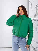 Куртка короткая однотонная женская весна-осень зеленый 42-48р