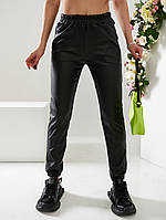 Штани жіночі з якісної екошкіри "Джогери" чорного кольору