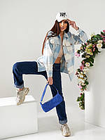 Жіноча тепла модна сорочка в карту блакитного кольору