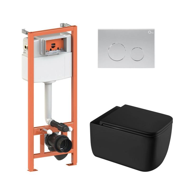 Комплект: Qtap Gemini Ultra Quiet унітаз підвісний QT2533076EUQMB + Nest комплект інсталяції 4в1 (Кавіша, фото 1