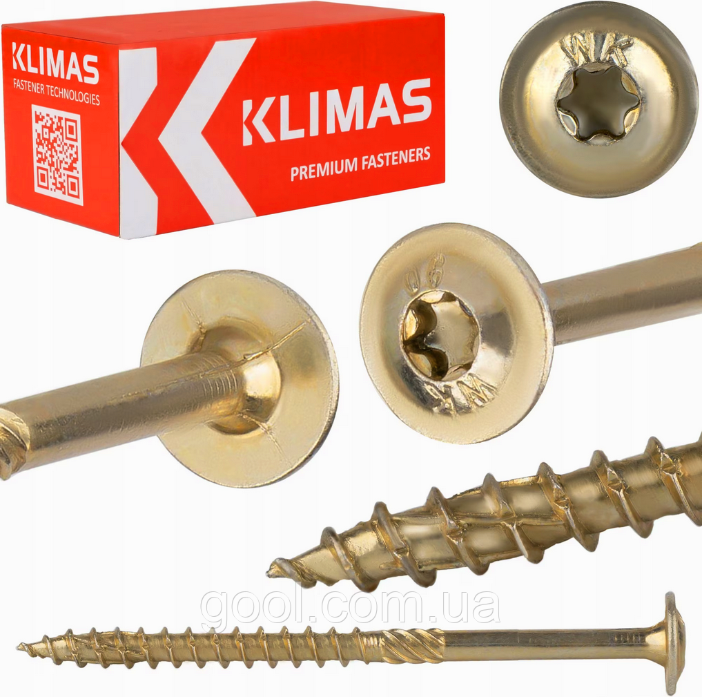 Шуруп саморіз 6х140 мм Wkret-Met Klimas WKCP оцинкований посилений для дерева з пресшайбою упаковка 100 штук, фото 1