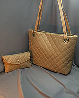 Женская сумка шоппер вместительная и кошелёк, большая сумка шопер Бежевый