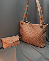 Женская сумка шоппер вместительная и кошелёк, большая сумка шопер Розовый