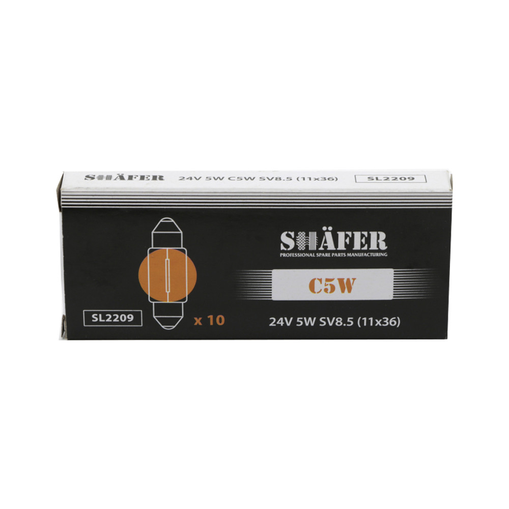 Автолампа розжарювання SHAFER 24V 5W C5W SV8.5 (11x36) (картонна упаковка по 10шт) (SL2209)
