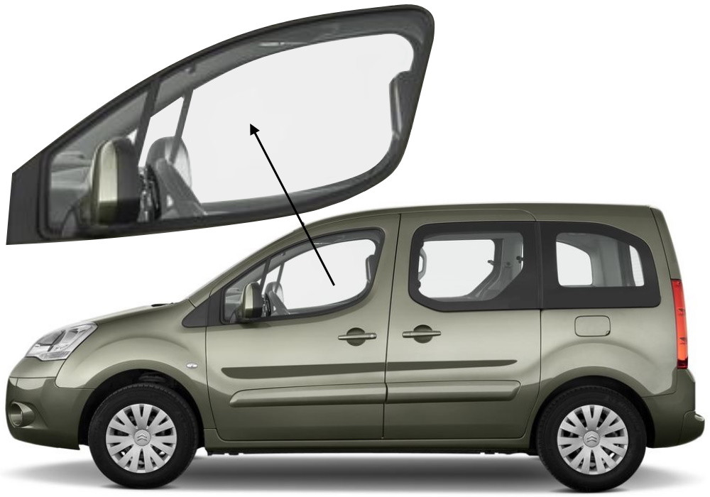 Бічне скло Citroen Berlingo 2008-2017 передніх дверей ліве