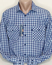 Чоловічі сорочки бавовна 100% Brossard vd-0058 класична блакитна клітина, чоловічі сорочки стильні натуральні 46